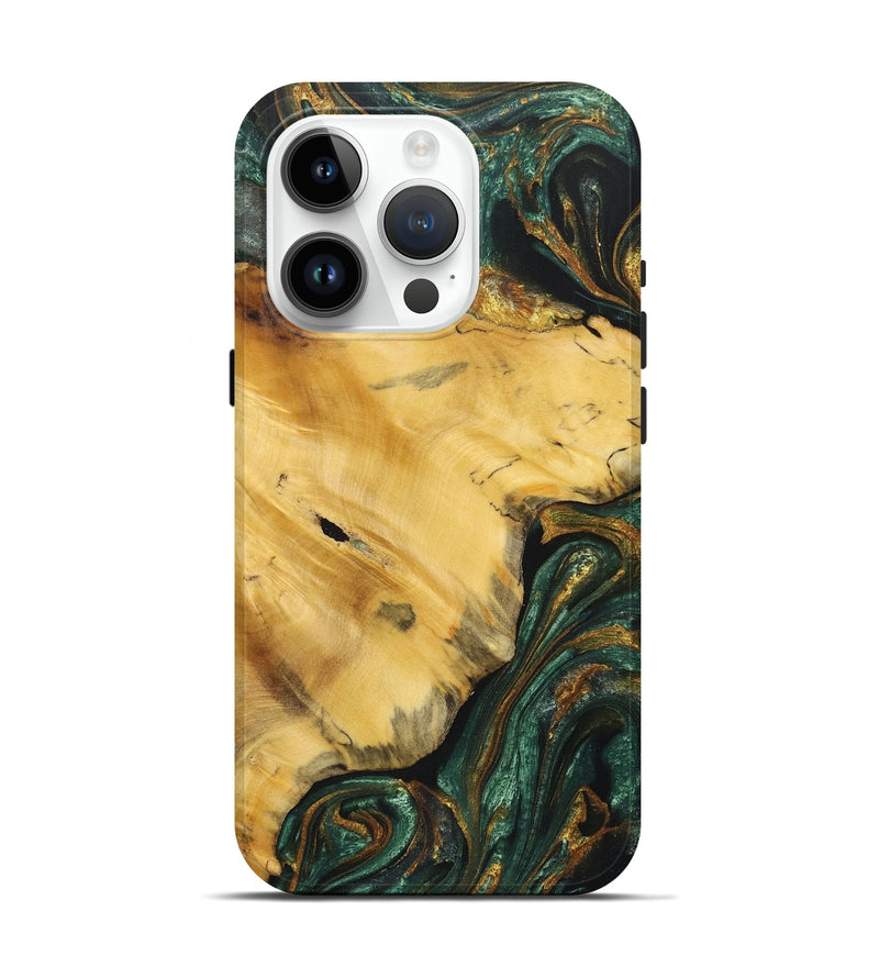 iPhone 15 Pro Wood Live Edge Phone Case - Iker (Green, 724128)