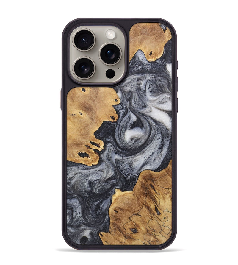 iPhone 15 Pro Max Wood Phone Case - Flora (Black & White, 724179)