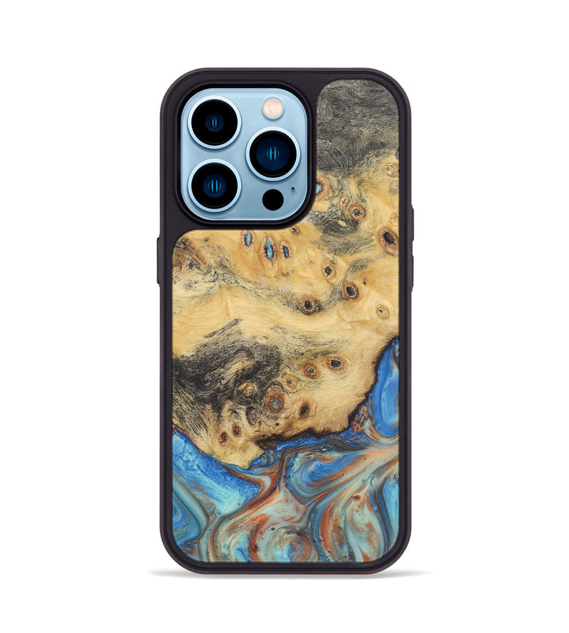 iPhone 14 Pro Wood Phone Case - Mable (Teal & Gold, 724210)