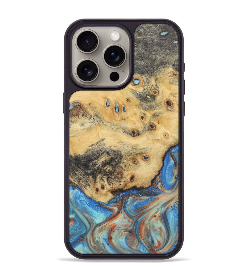 iPhone 15 Pro Max Wood Phone Case - Mable (Teal & Gold, 724210)