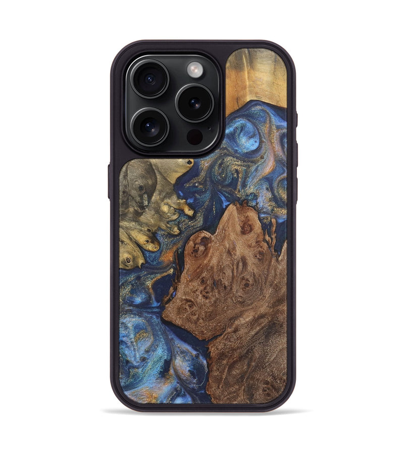 iPhone 15 Pro Wood Phone Case - Jakob (Teal & Gold, 724212)