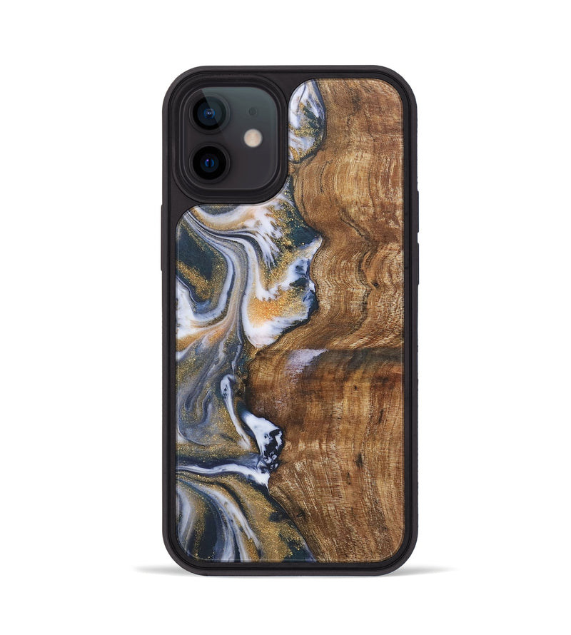 iPhone 12 Wood Phone Case - Wendi (Teal & Gold, 724213)