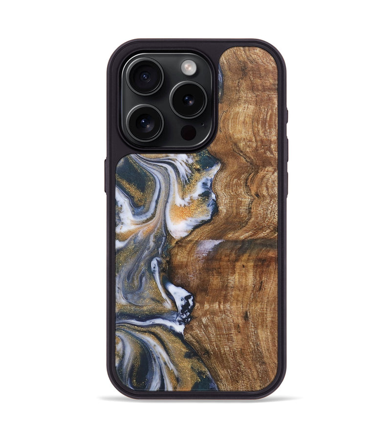 iPhone 15 Pro Wood Phone Case - Wendi (Teal & Gold, 724213)