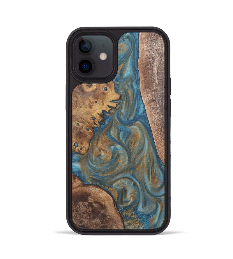 iPhone 12 Wood Phone Case - Ophelia (Teal & Gold, 724214)