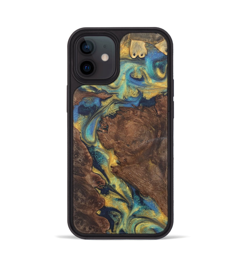 iPhone 12 Wood Phone Case - Arya (Teal & Gold, 724215)