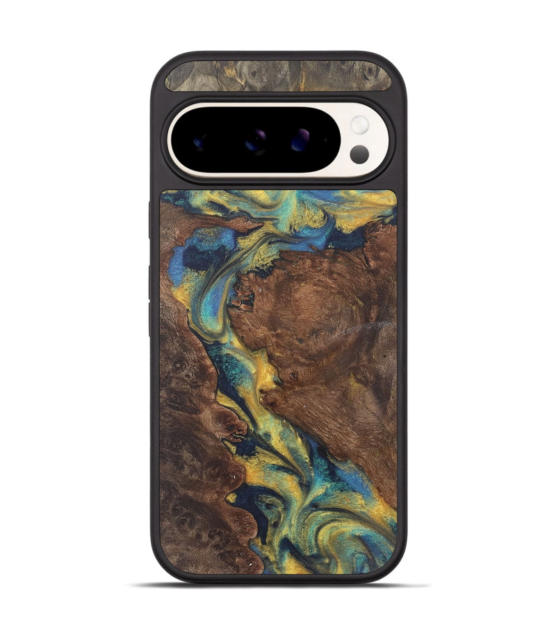 Pixel 9 Wood Phone Case - Arya (Teal & Gold, 724215)