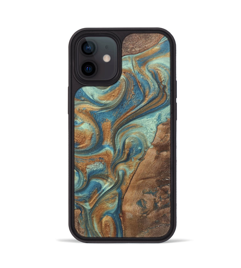 iPhone 12 Wood Phone Case - Rickie (Teal & Gold, 724216)