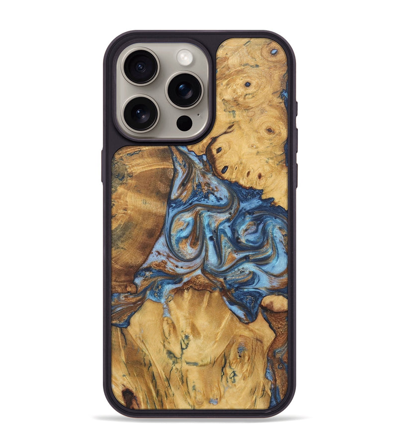 iPhone 15 Pro Max Wood Phone Case - Leanne (Teal & Gold, 724217)