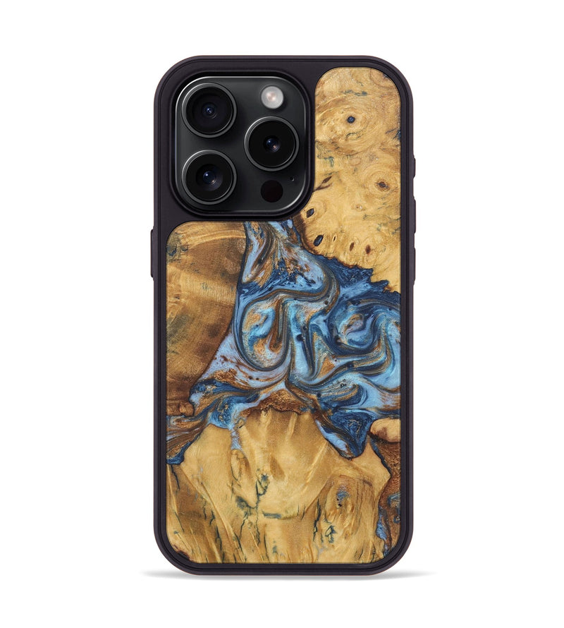 iPhone 15 Pro Wood Phone Case - Leanne (Teal & Gold, 724217)