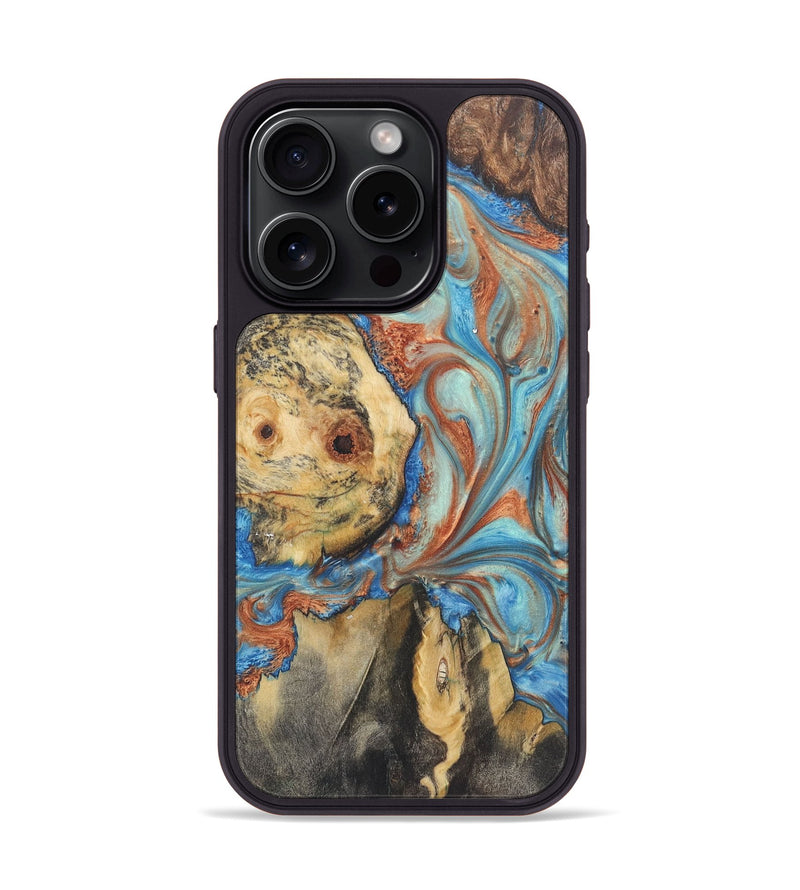 iPhone 15 Pro Wood Phone Case - Marquis (Teal & Gold, 724218)