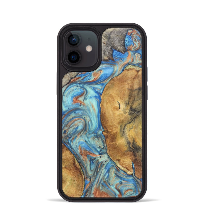 iPhone 12 Wood Phone Case - Patrice (Teal & Gold, 724223)