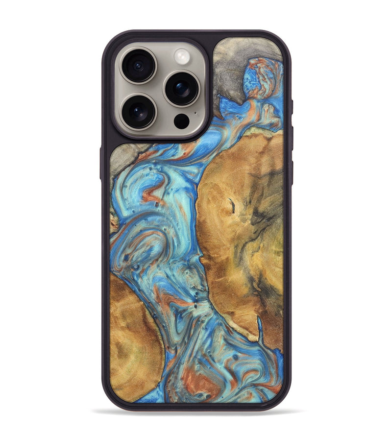 iPhone 15 Pro Max Wood Phone Case - Patrice (Teal & Gold, 724223)