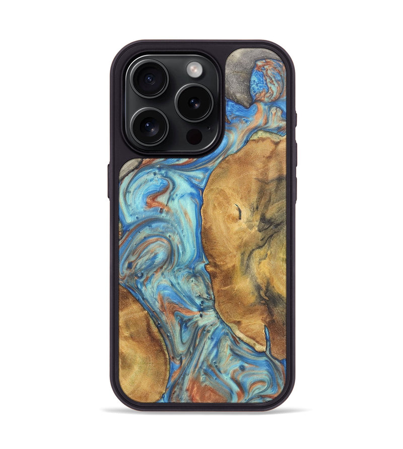 iPhone 15 Pro Wood Phone Case - Patrice (Teal & Gold, 724223)