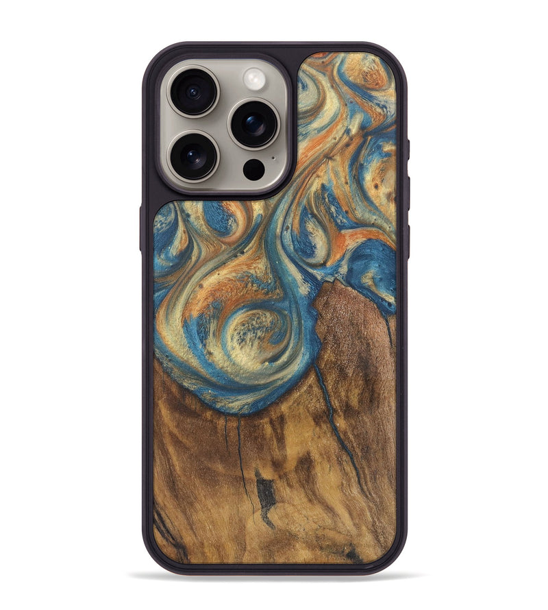 iPhone 15 Pro Max Wood Phone Case - Mateo (Teal & Gold, 724224)