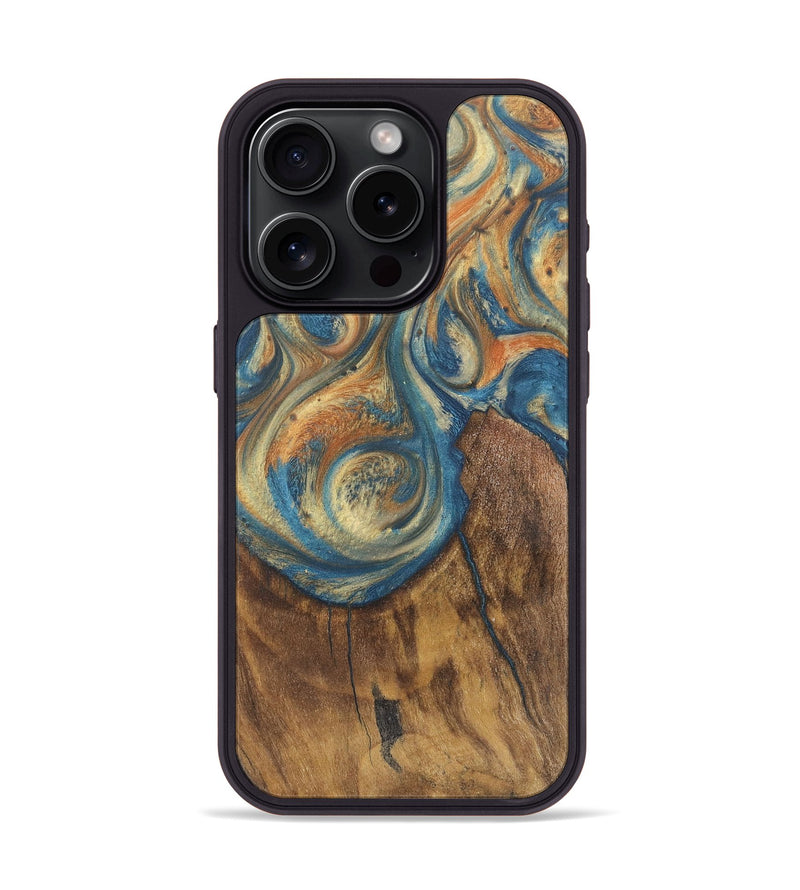 iPhone 15 Pro Wood Phone Case - Mateo (Teal & Gold, 724224)