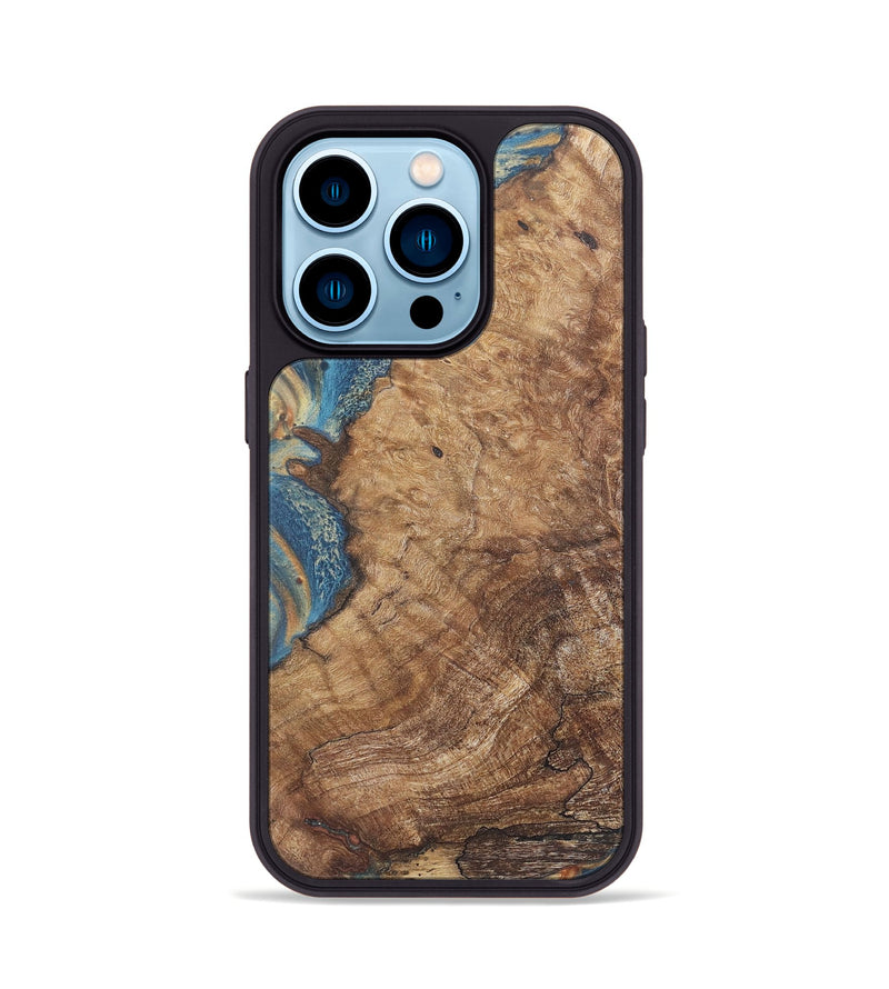 iPhone 14 Pro Wood Phone Case - Chester (Teal & Gold, 724225)