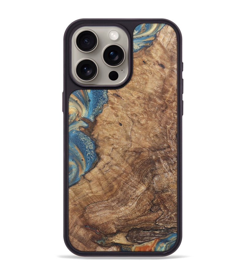 iPhone 15 Pro Max Wood Phone Case - Chester (Teal & Gold, 724225)