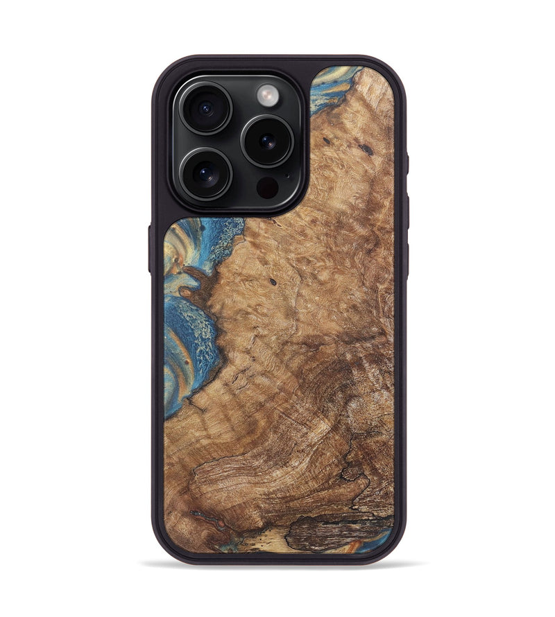 iPhone 15 Pro Wood Phone Case - Chester (Teal & Gold, 724225)