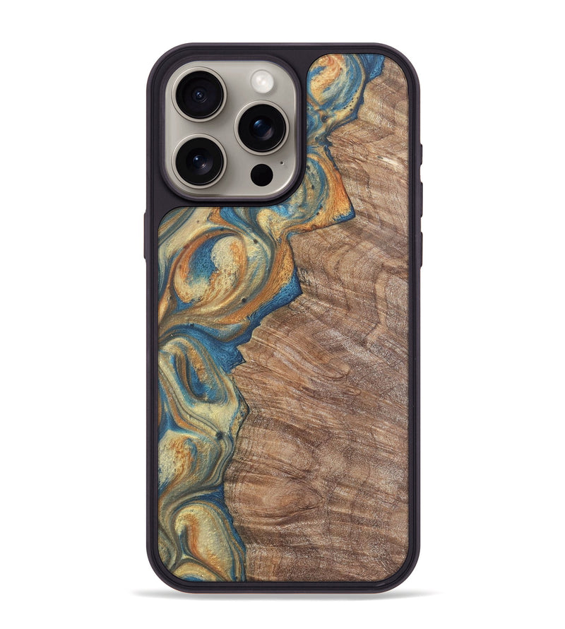 iPhone 15 Pro Max Wood Phone Case - Greg (Teal & Gold, 724228)