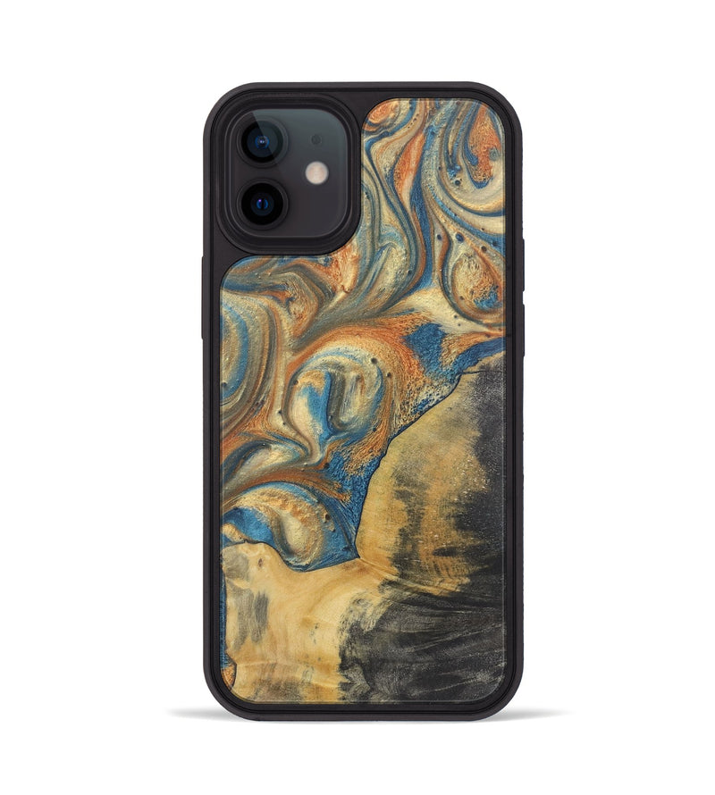 iPhone 12 Wood Phone Case - Lucile (Teal & Gold, 724229)