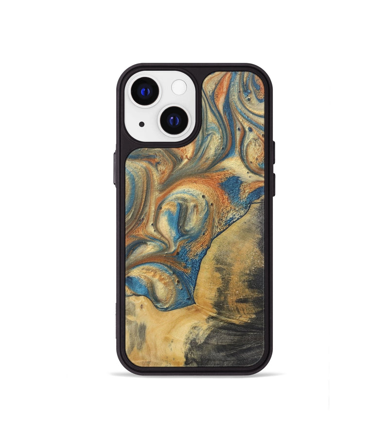 iPhone 13 mini Wood Phone Case - Lucile (Teal & Gold, 724229)