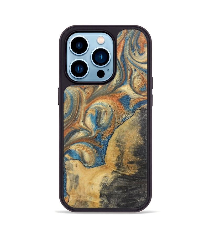 iPhone 14 Pro Wood Phone Case - Lucile (Teal & Gold, 724229)