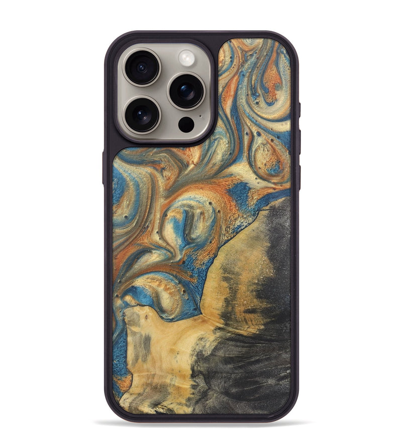 iPhone 15 Pro Max Wood Phone Case - Lucile (Teal & Gold, 724229)