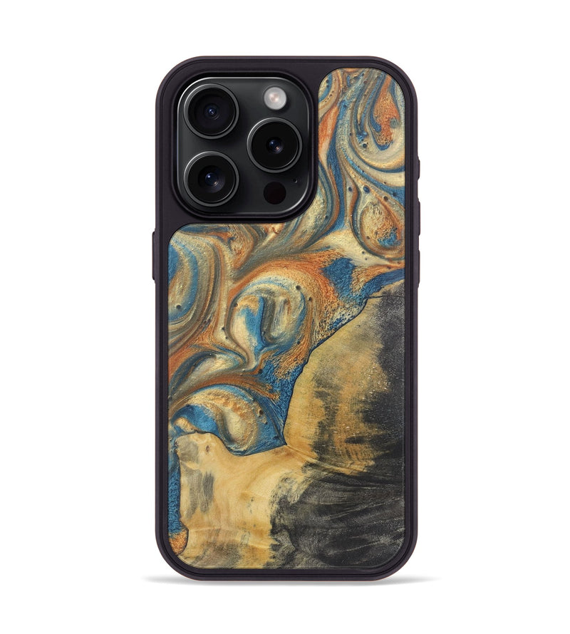 iPhone 15 Pro Wood Phone Case - Lucile (Teal & Gold, 724229)