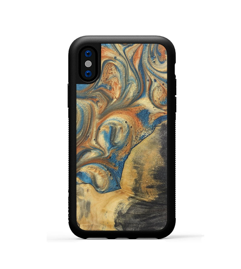 iPhone Xs Wood Phone Case - Lucile (Teal & Gold, 724229)