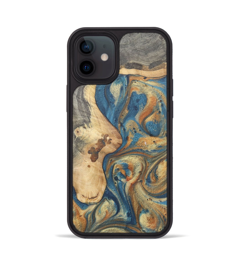 iPhone 12 Wood Phone Case - Dante (Teal & Gold, 724230)