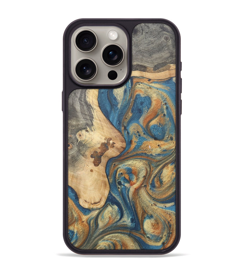 iPhone 15 Pro Max Wood Phone Case - Dante (Teal & Gold, 724230)