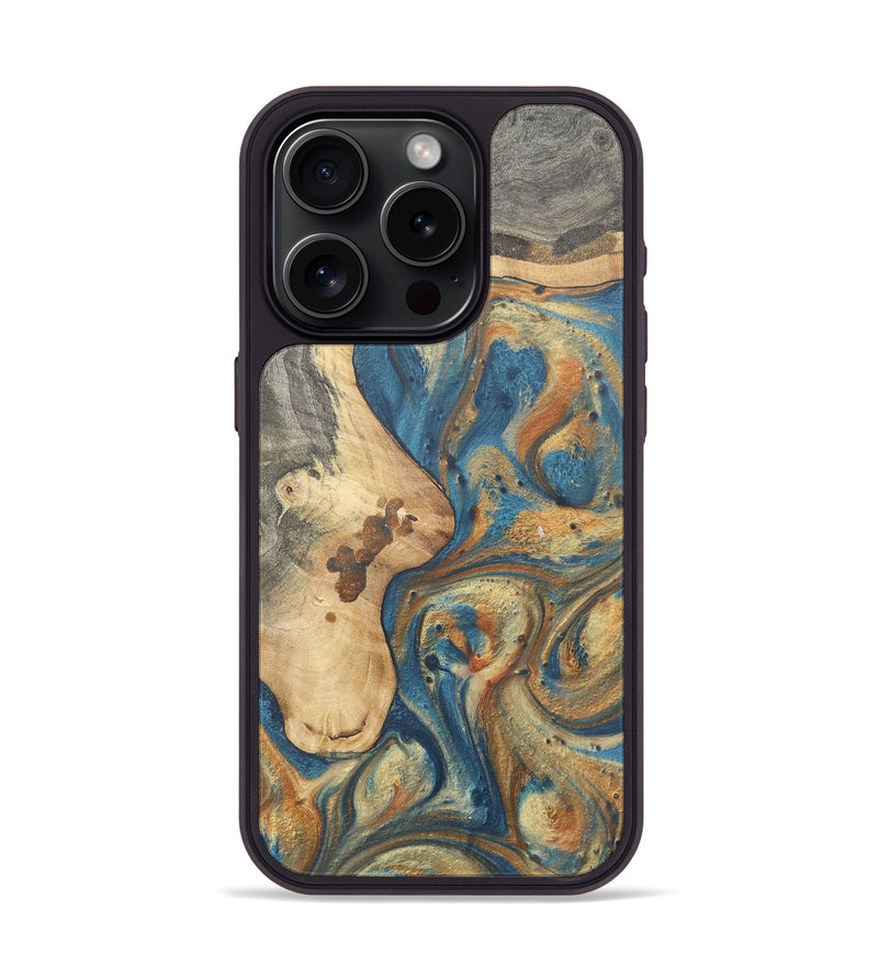 iPhone 15 Pro Wood Phone Case - Dante (Teal & Gold, 724230)