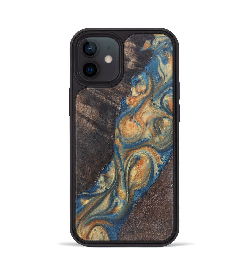 iPhone 12 Wood Phone Case - Perla (Teal & Gold, 724232)