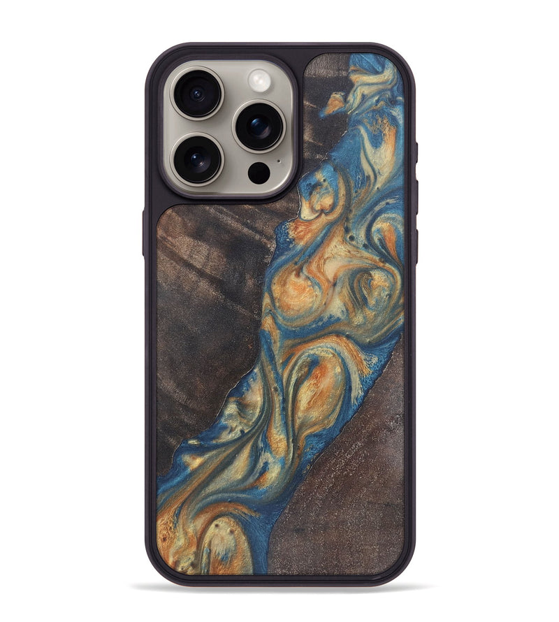 iPhone 15 Pro Max Wood Phone Case - Perla (Teal & Gold, 724232)