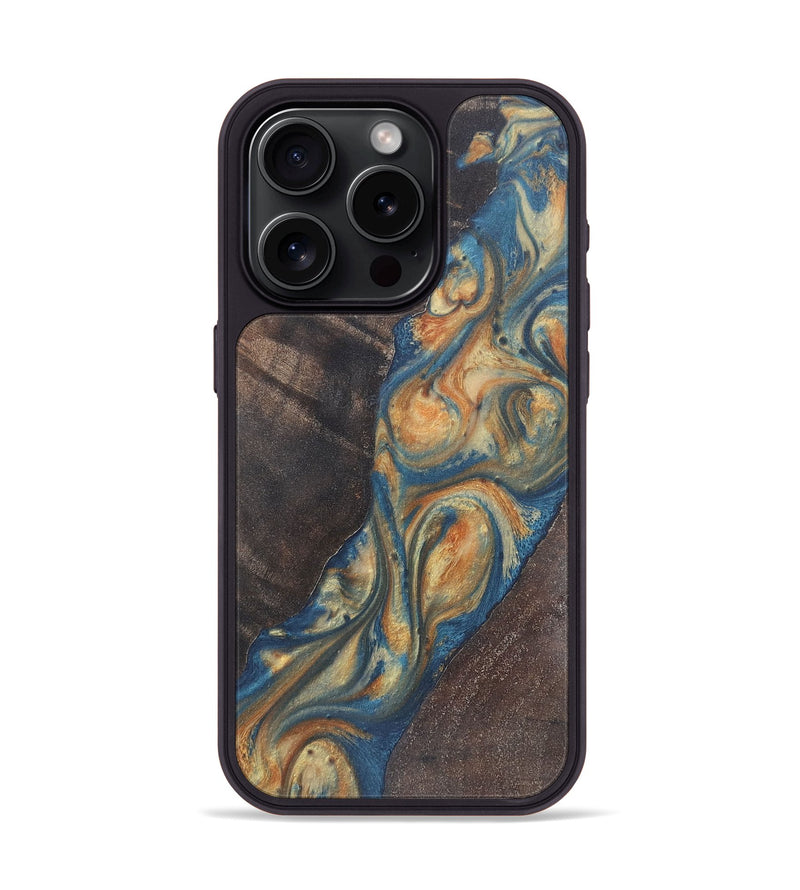 iPhone 15 Pro Wood Phone Case - Perla (Teal & Gold, 724232)