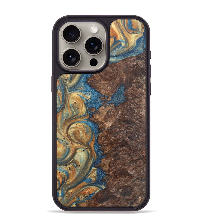 iPhone 15 Pro Max Wood Phone Case - Keri (Teal & Gold, 724233)