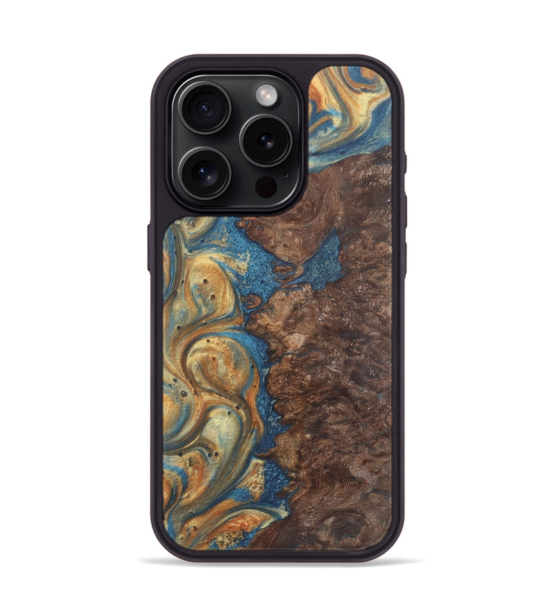 iPhone 15 Pro Wood Phone Case - Keri (Teal & Gold, 724233)