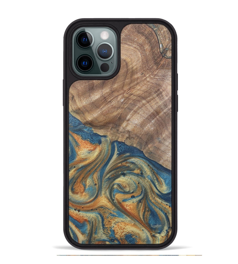 iPhone 12 Pro Max Wood Phone Case - Jimena (Teal & Gold, 724235)