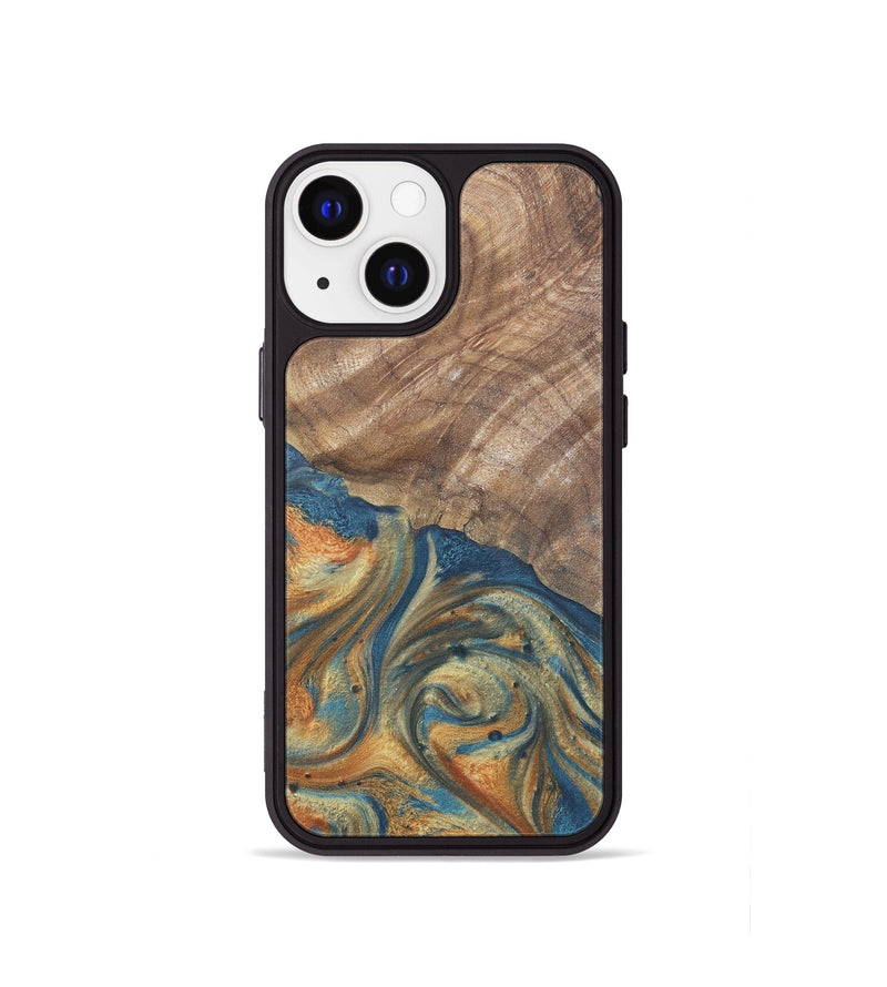 iPhone 13 mini Wood Phone Case - Jimena (Teal & Gold, 724235)