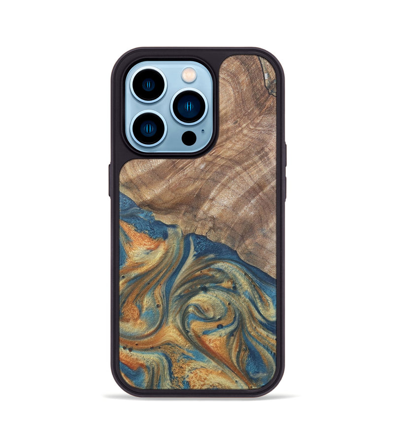 iPhone 14 Pro Wood Phone Case - Jimena (Teal & Gold, 724235)