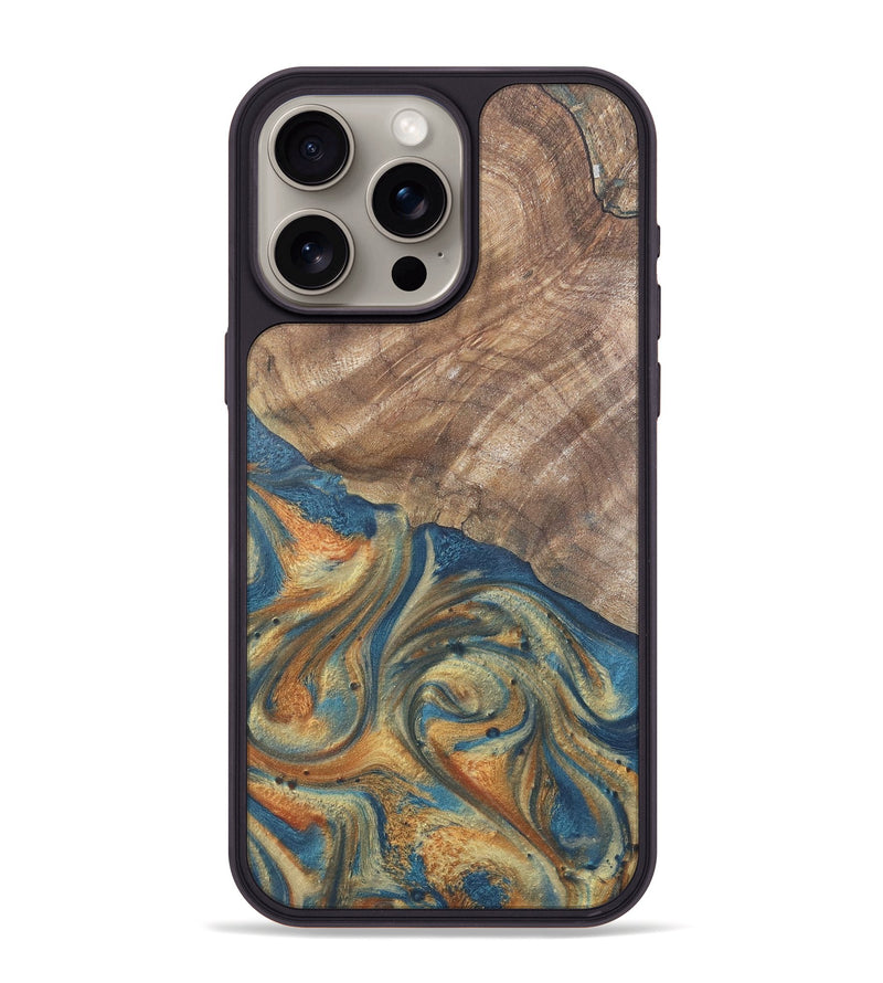 iPhone 15 Pro Max Wood Phone Case - Jimena (Teal & Gold, 724235)