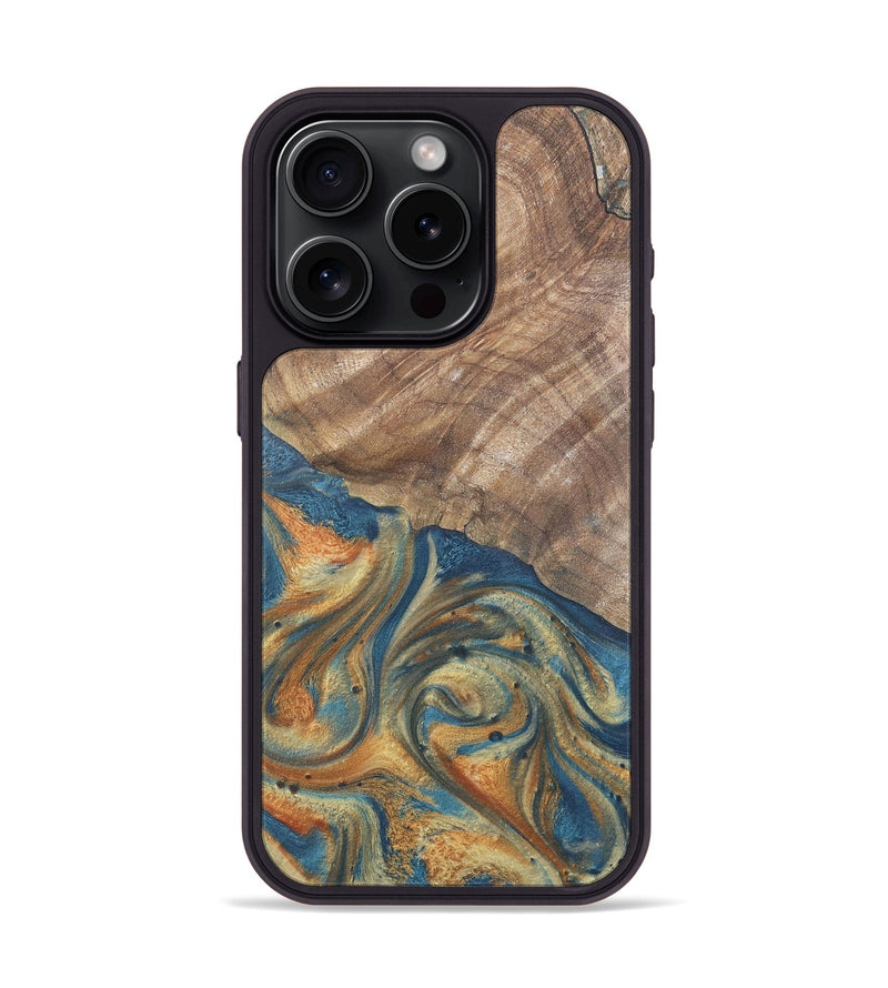 iPhone 15 Pro Wood Phone Case - Jimena (Teal & Gold, 724235)