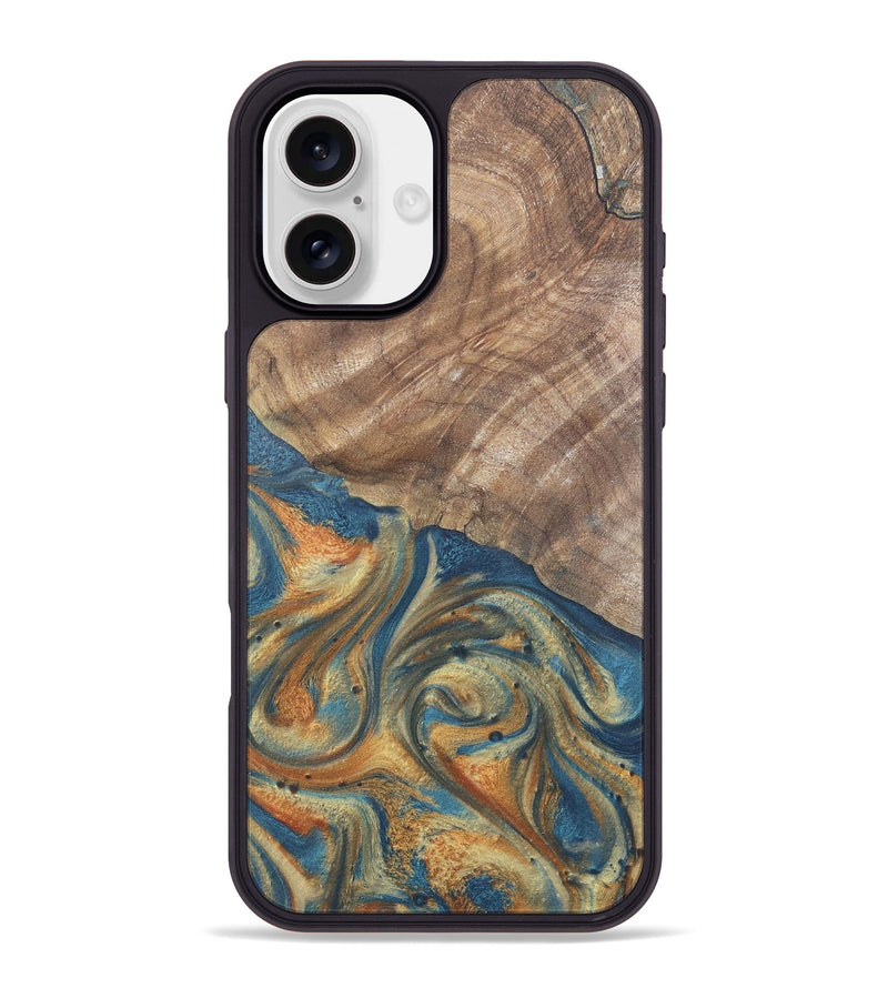 iPhone 16 Plus Wood Phone Case - Jimena (Teal & Gold, 724235)