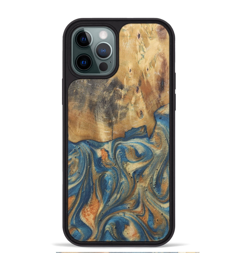 iPhone 12 Pro Max Wood Phone Case - Cadence (Teal & Gold, 724236)