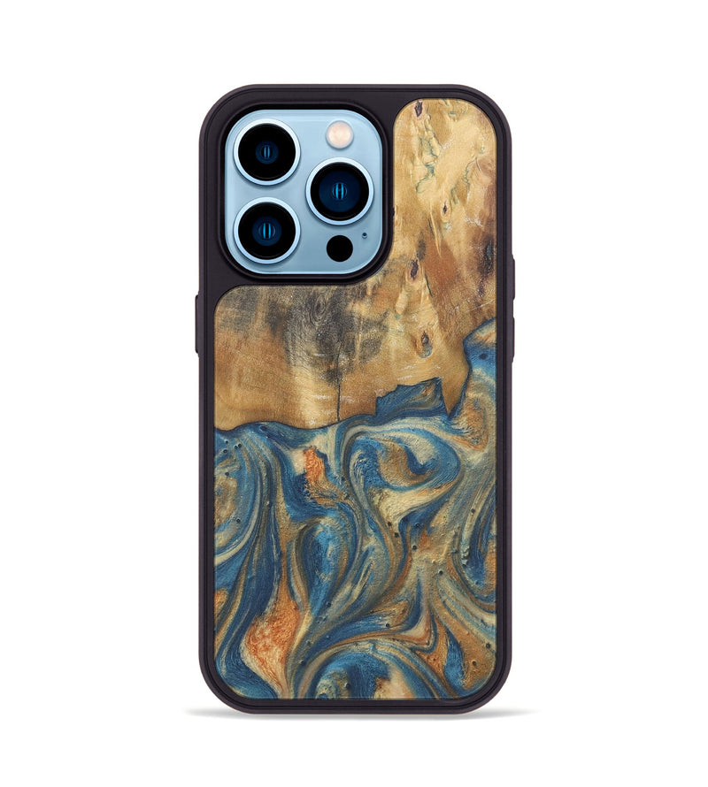 iPhone 14 Pro Wood Phone Case - Cadence (Teal & Gold, 724236)