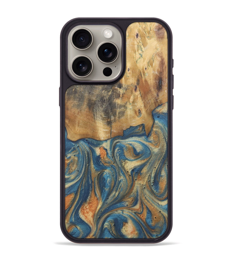 iPhone 15 Pro Max Wood Phone Case - Cadence (Teal & Gold, 724236)