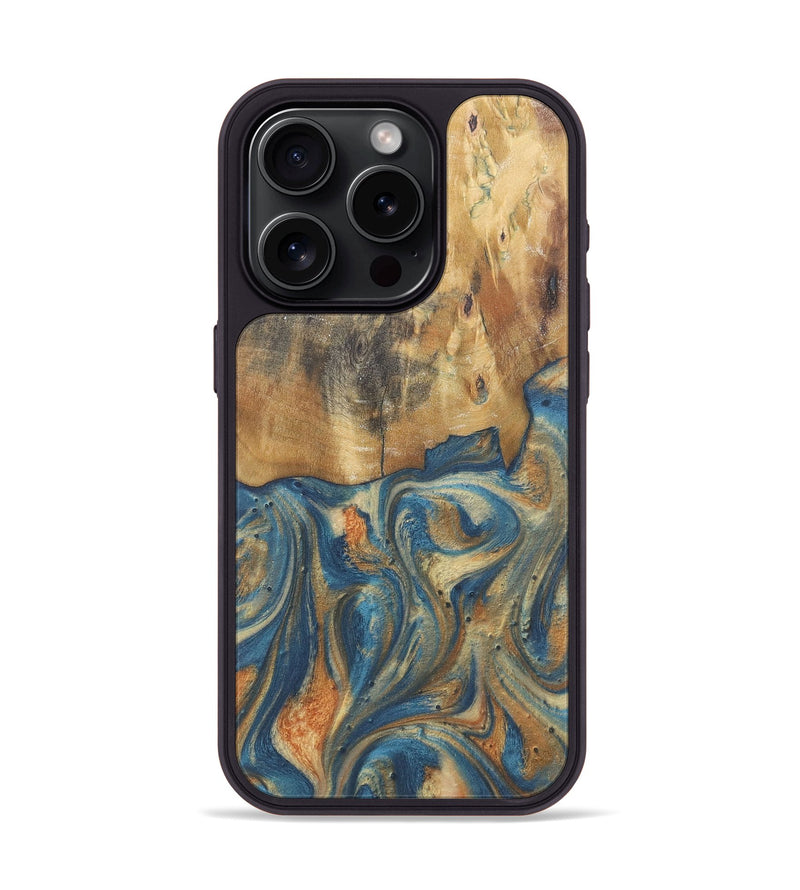 iPhone 15 Pro Wood Phone Case - Cadence (Teal & Gold, 724236)