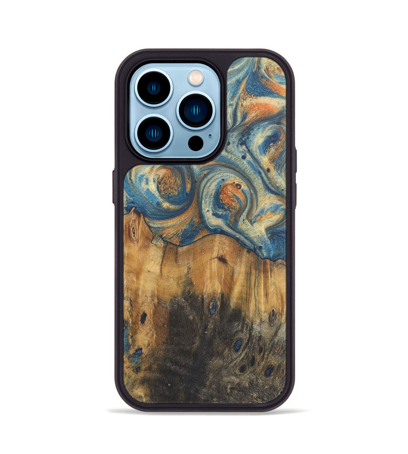 iPhone 14 Pro Wood Phone Case - Lola (Teal & Gold, 724237)