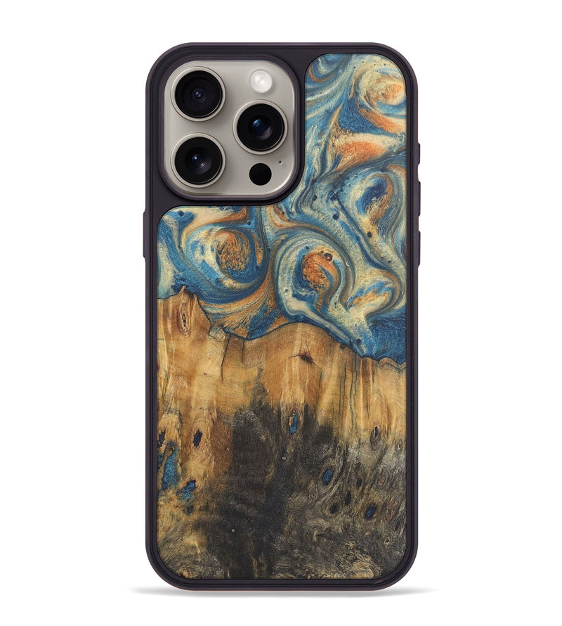 iPhone 15 Pro Max Wood Phone Case - Lola (Teal & Gold, 724237)