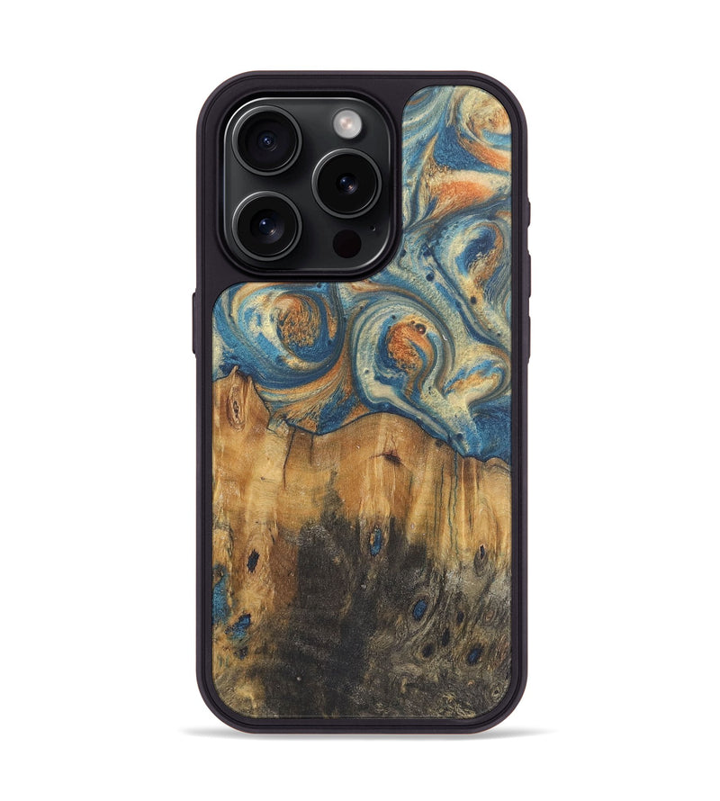 iPhone 15 Pro Wood Phone Case - Lola (Teal & Gold, 724237)